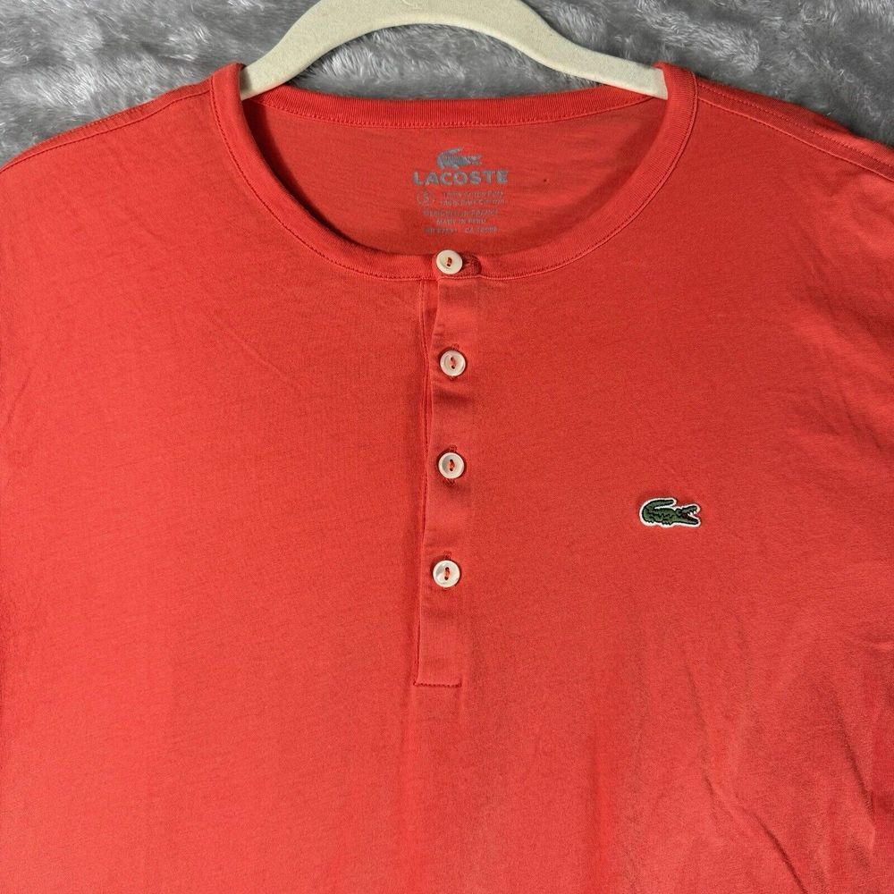 Lacoste Men's Henley‎ T-Shirt Mens Small Orange Pima Cotton Logo Croc Gator Flaw